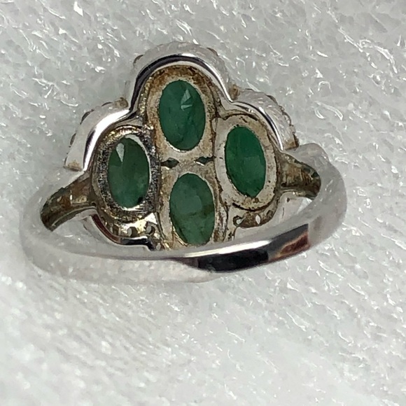 Green Emerald Ring Size 6 Rhodium Over Sterling Silver Ring - Picture 5 of 8